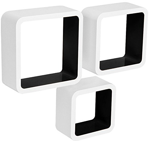 WOLTU Wandregal Cube CD DVD Regal, 26,9/21,9/16,9cm, 3er Set Hängeregal Würfel Dekoregal Schweberegal Holz, Schwarz, für Büro, Wohnzimmer, Schlafzimmer, Küche, kinderzimmer