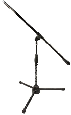 Ultimate Support Short Microphone Stand with Tripod Base | Short Boom Arm, Tripod Base, Heavy Duty Steel, Adjustable Height, Pro Audio