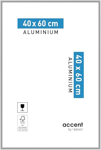 accent by nielsen Aluminium Bilderrahmen Accent, 40 x 60 cm, Silber | Aluminium Posterrahmen im Hoch- & Querformat zum Aufhängen Silber matt Echtglas