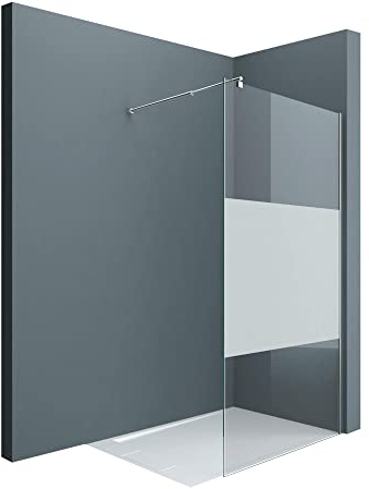 doporro Luxus Duschwand für Dusche Duschabtrennung 140x200cm Walk-In Dusche 8mm ESG-Sicherheitsglas Milchglas-Streifen inkl. Nanobeschichtung Bremen01MS