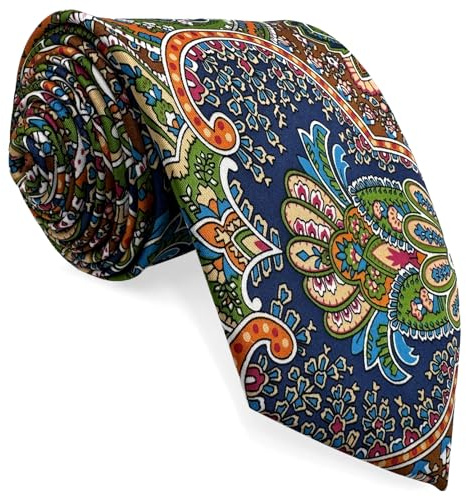 S&W SHLAX&WING Herren Krawatte Paisley Mehrfarbig Rot Grün Gelb Seide Handmade