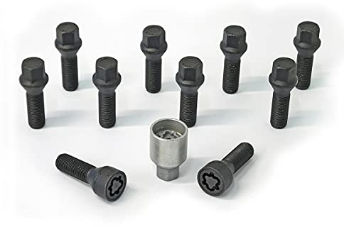 H&R Radschrauben Satz Kegelbund M14x1.25 - Länge 31mm - Schwarz - 10 Stück - inkl. Felgenschloss