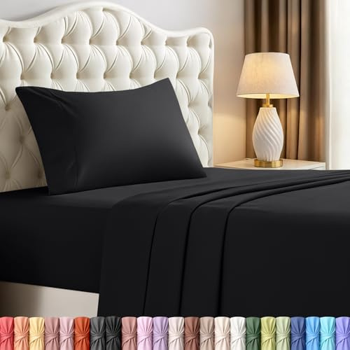 Utopia Bedding Parure de lit 4 pièces en Microfibre brossée, résistante au rétrécissement et à la décoloration, Entretien Facile (lit Simple, Noir)