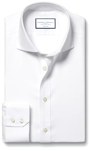 Charles Tyrwhitt Shirts for Men - White Non Iron with 100% Cotton Twill - Formal Dress Shirt for Work, Business & Weddings - Extra Slim Fit with Cutaway Collar