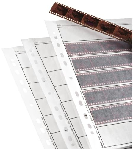 Hama Étuis à négatifs Photo en Papier Cristal, Lot de 100 Pochettes | Pochette de rangement de négatifs Photo, 7 bandes de 6 négatifs 24x36cm, Perforation pour Archivage dans Classeur à anneaux