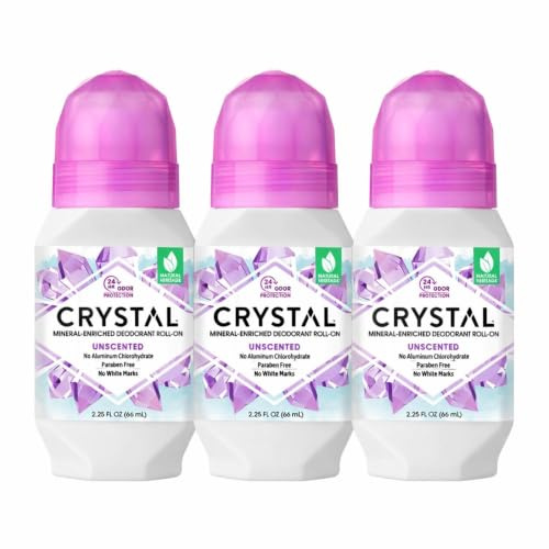 CRYSTAL Deodorant - Mineral Roll on Vegan Deodorant for Women and Men, Unscented - 2.25 fl. oz. (3 Pack) (Packaging May Vary)