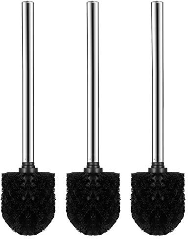 WINOMO 3pcs Plastique Brosses de Toilette avec Acier Inoxydable Poignée (Noir + Argent)