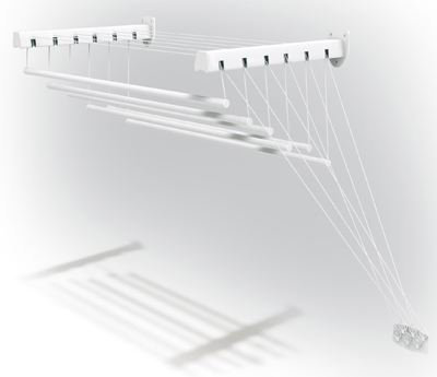 Stendibiancheria da Parete con Saliscendi LIFT 140 cm Bianco in acciaio trattato