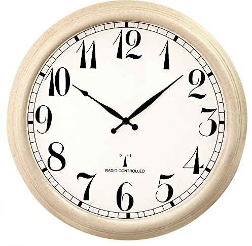 Primrose Radio Controlled Garden Outdoor Wall Clock Antique Style Effect with White Metal Casing Automatically Check and Correct Time via Radio Control Waterproof 57.5 cm (23) - by About Time™