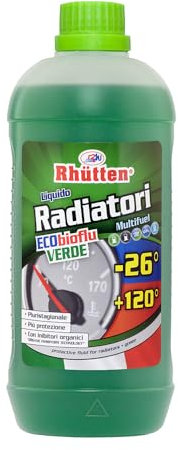 Liquido Radiatori Permanente, Colore Verde, Protezione Alluminio, Antigelo fino -26°C, Additivi Organici, 1L