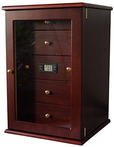 GERMANUS Marques Humidor Armoire « Viadrus » avec hygromètre et GERMANUS cristal humidificateur Cave à Cigares