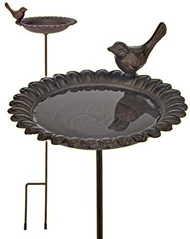 Gravidus Gusseisen-Vogeltränke mit Stab antik-braun wetterfest für Garten Balkon Terrasse