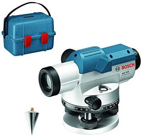 Bosch Professional Optisches Nivelliergerät GOL 32 D (32-fache Vergrößerung, Maßeinheit: 360 Grad, Arbeitsbereich: bis zu 120 m, im Transportkoffer)