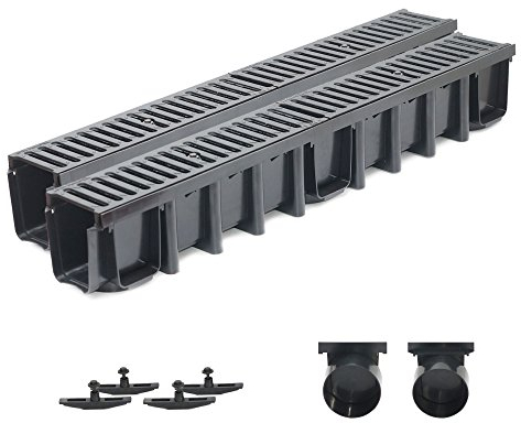 2m Entwässerungsrinne Tiefe 148mm Belastungsklasse C250, Gußrost komplett SET (schwarz)
