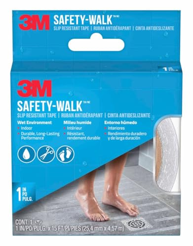 3M Safety-Walk Slip Resistant Tape, 1 in x 15 ft, Anti Slip Clear Tape, Ideal For Slippery & Wet Conditions, Self-Adhesive Backing, Quick & Easy Application, Durable & Long-Lasting (220C-R1X180)