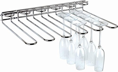 APS Gläserschiene, 45 x 32 x 6 cm, hochwertiger Gläserhalter aus verchromtem Metall, Weinglashalterung für 20 Gläser, Halter zum Aufhängen von Gläsern für Hausbar, Küche, Bar, Pub, Restaurant