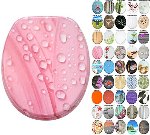 Sanilo Tapa de inodoro con cierre suave, gran selección de atractivos asientos para WC y duradera de madera (Flor rosa)