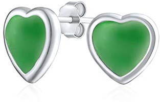 Romantische Edelstein Herz Ohrstecker: Frauen Jugendliche .925 Sterling Silber Fassung Grüner Jade Für Freundin