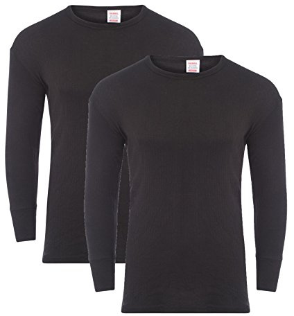 Heatwave® Lot de 2 T-shirts thermiques à manches longues pour homme, sous-vêtements chauds de base, S M L XL XXL, Noir , L