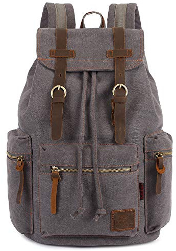 KAUKKO Vintage Casual Rucksack aus Canvas und Leder 27 cm * 16 cm * 41 cm Grau