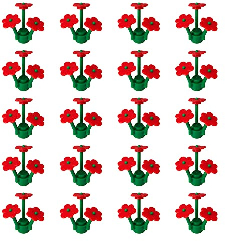 LEGO - Tallos y Flores (20 Piezas, 3 Flores Cada Tallo), Color Verde y Rojo