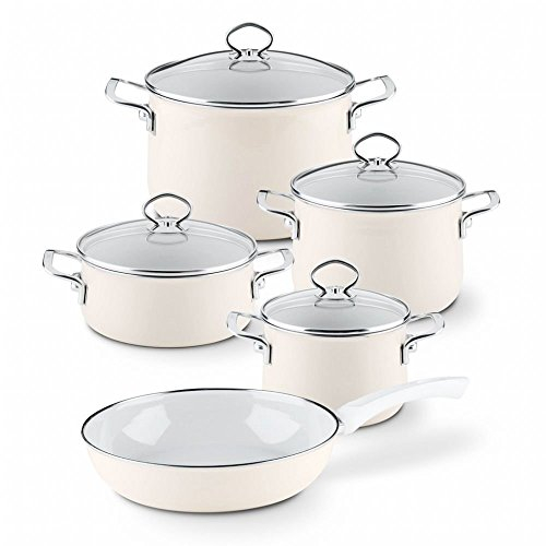 RIESS, 0558-011, Emailset, NOUVELLE AVORIO EXTRA STARK, 5-TLG, 4 Töpfe und eine Bratpfanne