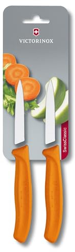 Victorinox Swiss Classic Set de couteaux à éplucher et à légumes, 2 pièces, Lame lisse ultra-tranchante pour des coupes précises, 8 cm, Acier inoxydable, Orange