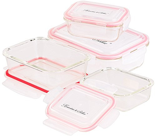 Rosenstein & Söhne Glasbehälter: 5in1 Glas XL-Frischhaltedosen-Set, 8-tlg, Clip-Deckel, -40 bis +400 C° (Glasbehälter zum Einfrieren, Glasschalen, Schal)