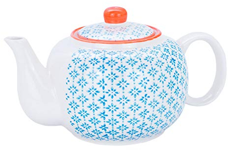Nicola Spring Hand-Printed Teapot - 820ml - Orange Traditional Decorative Floral Pattern Porcelain Tea Pot with Lid Tableware Large Teapot for Tea, Milk