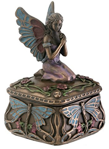 SUMMIT COLLECTION Art Nouveau Kneeling Fairy Jewelry Box with Dragonfly and Blooming Flower Decorations