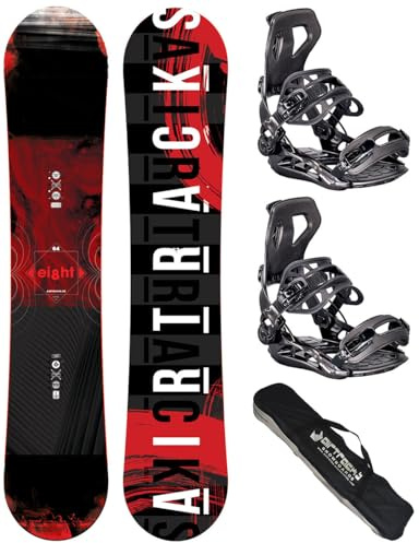 Airtracks Herren Snowboard Set Freeride Freestyle - Eight Hybrid Rocker Wide Snowboard 150 - Softbindung Master M - SB Bag