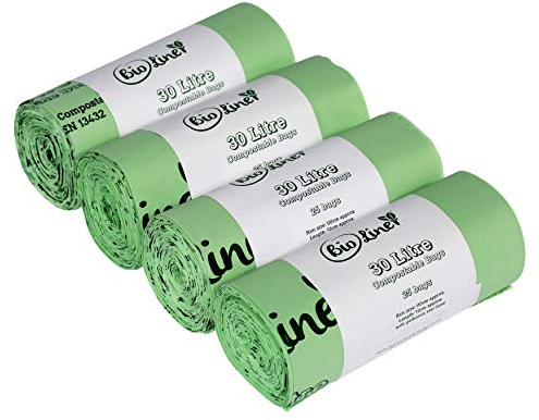 30 Litre x 100 bags Compostable Bags - BioLiner Kerbside Food Waste Caddy Liners - EN 13432 - Biobags 30L Bin Bags