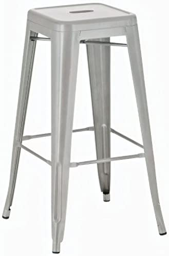 CLP Barhocker Joshua I Stapelbarer Tresenhocker aus Metall I Barstuhl mit Fußstütze I Sitzhöhe 76 cm I Stapelhocker | Farbe Silber
