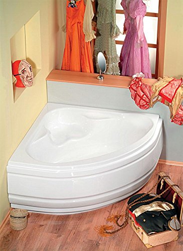 Vasca angolare Nila 120 x 120 x 41 cm, Bianco, con grembiule, vasca piedi e wandankern