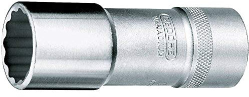 GEDORE Steckschlüsseleinsatz, lange Ausführung, Nuss, 1/2'' 12,5 mm Antrieb, UD-Profil, 27 mm Weite, Werkzeug, D 19 L 27, Stahl verchromt