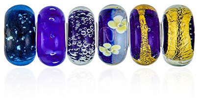 Gemischtes Set Von Bündel .925 Sterling Silber Kern Transparente Schattierungen Von Dunkelblau Marine Goldfolie Murano Glas Wirbel Charm Bead Spacer Passt Europäisches Armband Für Frauen Teenager