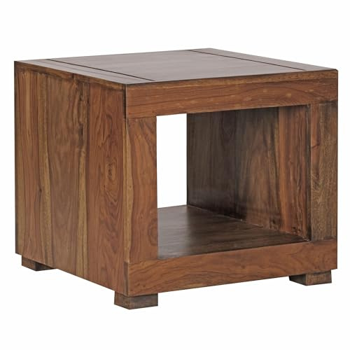 Wohnling Couchtisch Mumbai Massiv-Holz Sheesham 50 cm breit Wohnzimmer-Tisch Design dunkel-braun Landhaus-Stil Beistelltisch