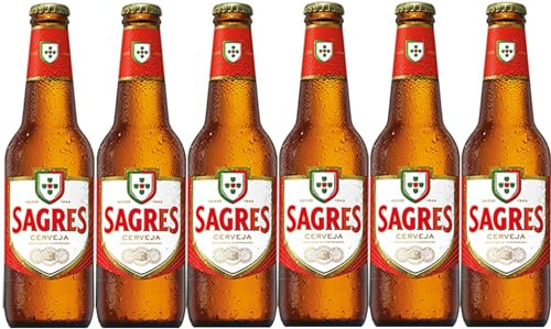 SAGRES Paquete de 6x Botellas de Cerveza de Portugal, 0,33 L c/u