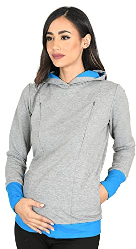 MijaCulture 2 en 1 Sudadera Jersey de Maternidad y Lactancia Mona 1035 (L, Melange/Turquesa)
