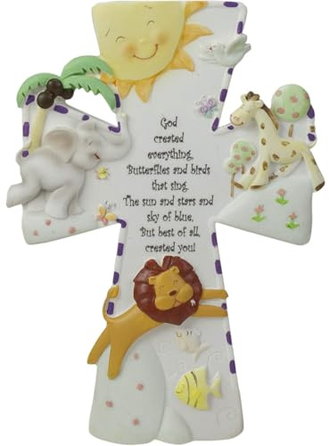 God Created Everything 7 inch Resin Stone Decorative Hanging Wall Cross