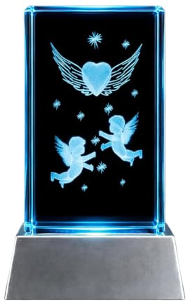 Kaltner Präsente Stimmungslicht - Das perfekte Geschenk: LED Kerze/Kristall Glasblock / 3D-Laser-Gravur/Engel Deko, Engelsfigur, Putte, Dekoengel, Lichtdeko, Nachtlicht