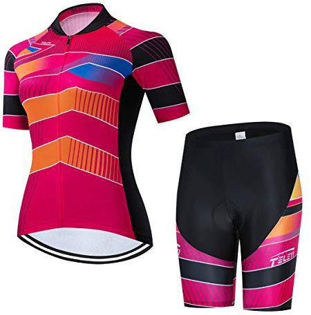 Weimostar Damen Radsport Trikot Set, Sommer Mädchen Lady Kurzarm Mountainbike Radsport Bekleidungsset Radfahren Trikots Atmungsaktiv