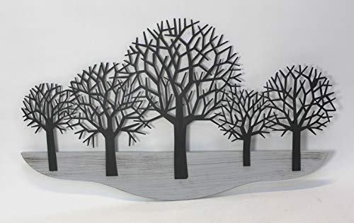 Dekoleidenschaft 3D Wandbild Bäume aus Metall & Holz, 100x59 cm, schwarz & grau, Wandschmuck, Wanddeko, Wandverzierung, Deko-Objekt