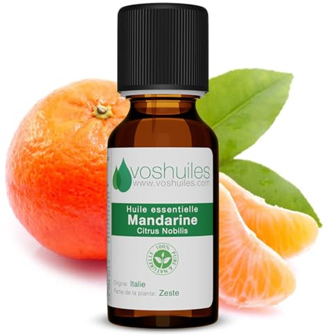 Voshuiles - Huile Essentielle Mandarine - 20ml - 100% Pure et Naturelle - HEBBD - Utilisation en Massage dans Huile Végétale - Parfum Très Aromatique - Traçabilité et Qualité - Entreprise Française