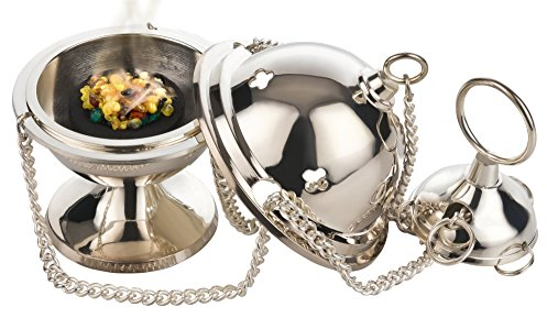 Räucherset Jerusalem - WEIHRAUCHFASS aus Messing silberfarben 6 x 10 cm mit Kette ca. 25 cm inkl. WEIHRAUCH & Kohle Handarbeit aus Indien RÄUCHERGEFÄSS von MaMeMi