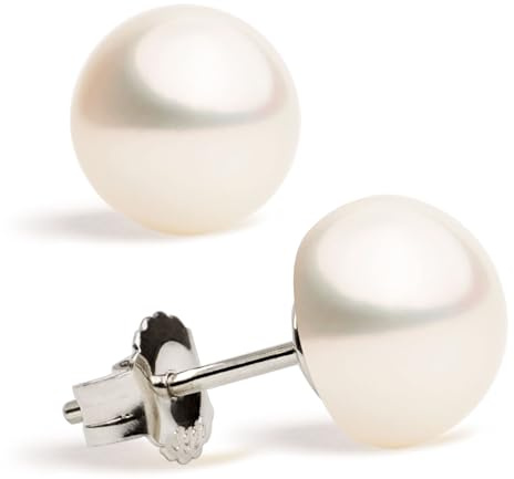 Secret & You - Orecchini a bottone con perle per donna e bambina, forma a bottone con perle coltivate d'acqua dolce Argento sterling 925 - Disponibile in 10 taglie da 4 mm a 13 mm