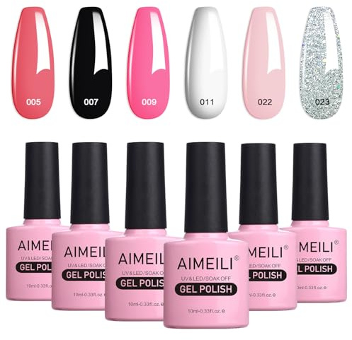 AIMEILI Blötlägg av UV LED gel nagellack flerfärg/mixad färg/ombo färg uppsättning av 6 st x 10 ml – kit 1