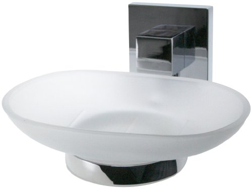 Fackelmann Ablageschale MARE, Seifenschale mit verchromtem Halter, Seifenhalter aus Glas (Farbe: Silber/Milchig), Menge: 1 Stück