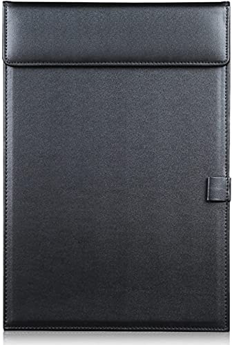 KINGFOM A4 Ultra-Smooth PU Leather Office Clipboard, Letter Size Clip Hardboard, Meeting Memo Writing Desk Pad, Restaurant Hotel Menu Folder Clipboard with Pen Holder Black