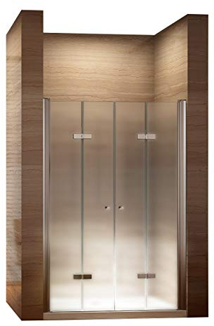 i-flair Doppelfalttür Verstellbereich von 84-88 cm Höhe: 195 cm Duschabtrennung aus 6 mm satiniertem ESG Sicherheitsglas mit Nanobeschichtung
